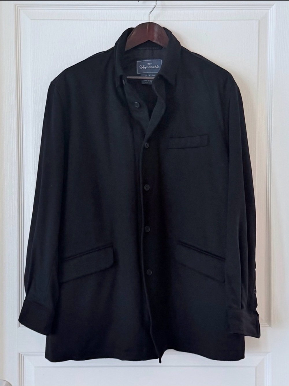 Faconnable Black 100% Wool Shirt Jacket